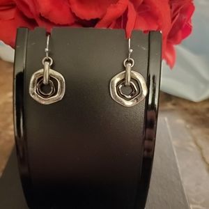 5/25 Vintage Silver 2 tone encapsulated hexagon shaped hoops